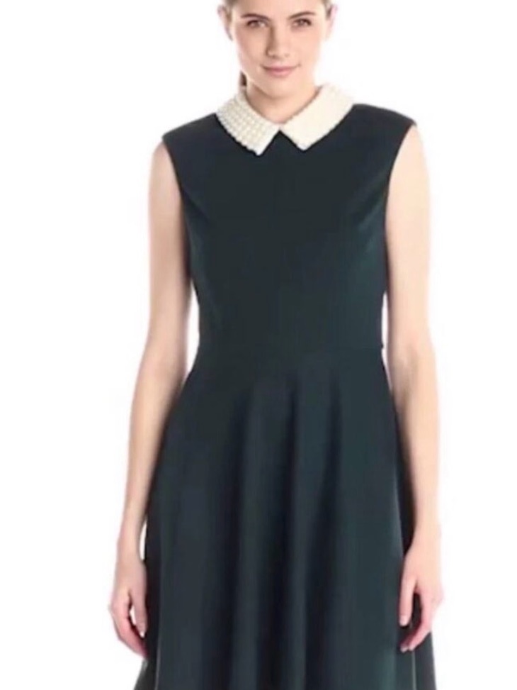 Betsey Johnson Dark Green Sleeveless Midi Dress With Pearl Collar